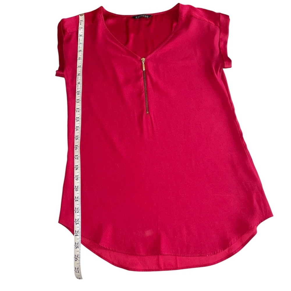 Express Vibrant Cranberry Red V-Neck with Gold Zipper Blouse Sz S - Picture 3 of 7